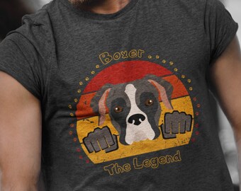 Boxer The Legend - Camiseta retro con atardecer y perro vintage para amantes de los bóxers