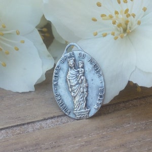 Antique Religious Aluminium Pendant - Our Lady of the Pillar - Virgin Mary - Omnibus mater - Christian accessory