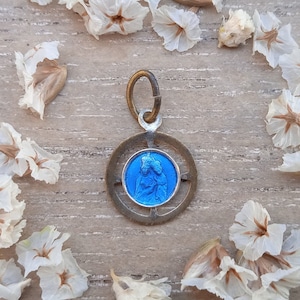 Religious pendant Holy Mary - Antique enamel Madonna medal - Holy Child Jesus Christ - Christian accesory