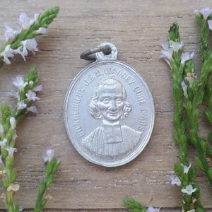 Religious pendant Saint John Vianney Saint Philomena -  Curé d&#39;Ars - Antique medal english version - Catholic jewellery-Christian accessory