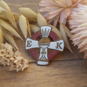 Communion Brooch - Cross with host and chalice - Eucharist - Religious jewellery - Ecce panis angelorum - Christian accessory
