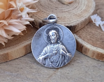 Antique Sacred Heart Medal – Religious Pendant, Catholic Jewelry