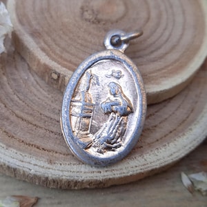 Antique pendant Saint Rita of Cascia - Religious aluminium medal - Christian accessory - Catholic jewellery