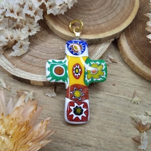 Millefiori Cross - Vintage Religious Pendant - Christian accessory