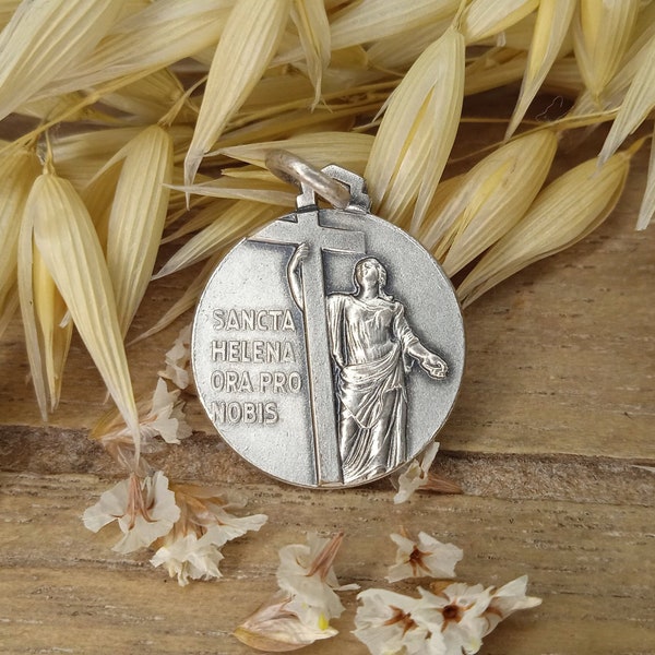 Antique medal Saint Helen of the Cross Medal - Ora pro nobis - Christian accessory