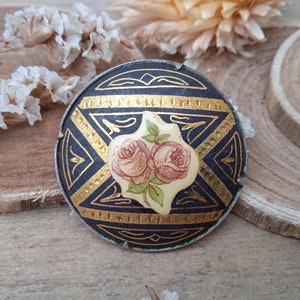 Vintage Damascening Large brooch - Antique golden roses brooch - Accessory for her