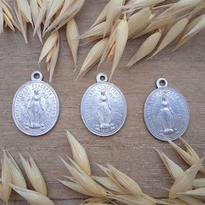 Lot of 3 medals - Antique Religious medal Blessed Virgin Mary - Holy Spirit- SilveredAluminium pendant -  christian accessory