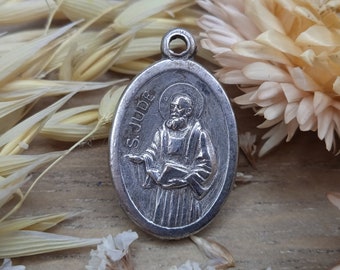 Antique Religious Pendant - Saint Jude the Apostle - Aluminium medal - Pray for us - Christian accessory