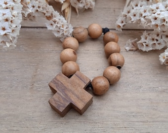 Rosario in legno a decina - Anello con grani da preghiera cristiani - Corona da dito - Accessorio cristiano
