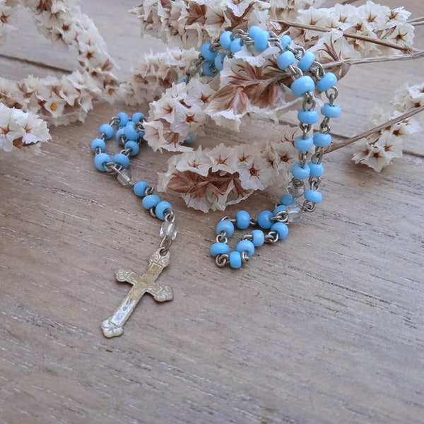 Blue Christian prayer beads - Rosary with box - Catholic Wrist Chaplet - Christian accessory