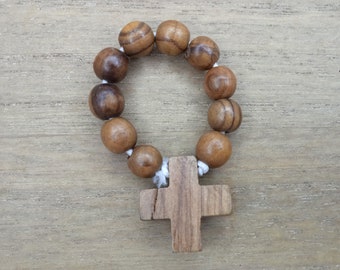 Rosario in legno con decina - Anello con perline di preghiera cristiana - Coroncina per le dita - Accessorio cristiano