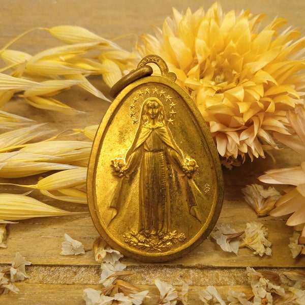 Religious pendant San Damiano - Saint Damian - Antique Golden medal - Catholic christian accessory