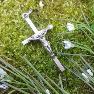 Religious Pendant - Antique Pectoral cross - Jesus Christ Medal - crucifix necklace - silvered christian accessory