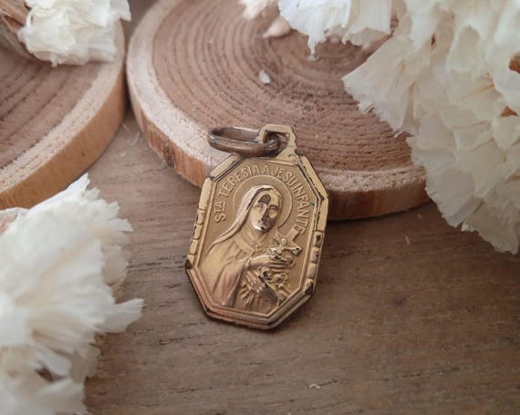 Antique Saint Therese Pendant – Little flower Religious Medal, Catholic Jewelry