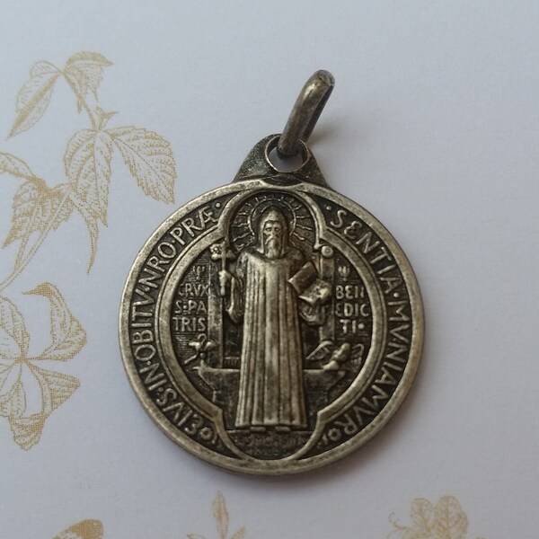 Antique pendant Saint Benedict - religious Medal - Catholic jewellery - Christian accessory