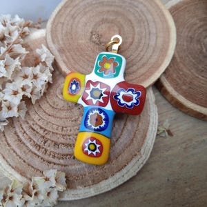 Millefiori Cross - Vintage Religious Pendant - Christian accessory