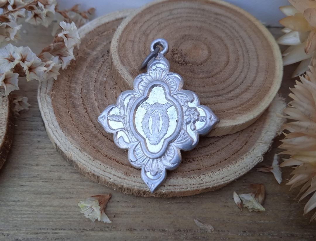 Antique Notre Dame De Fourviere Pendant – Religious Medal, Catholic ...