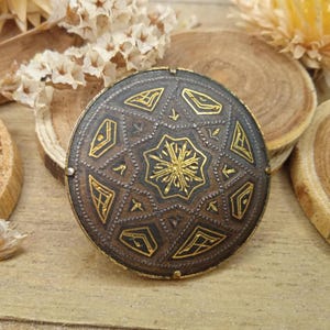 Vintage Damascening Large brooch - Antique golden accessory for her
