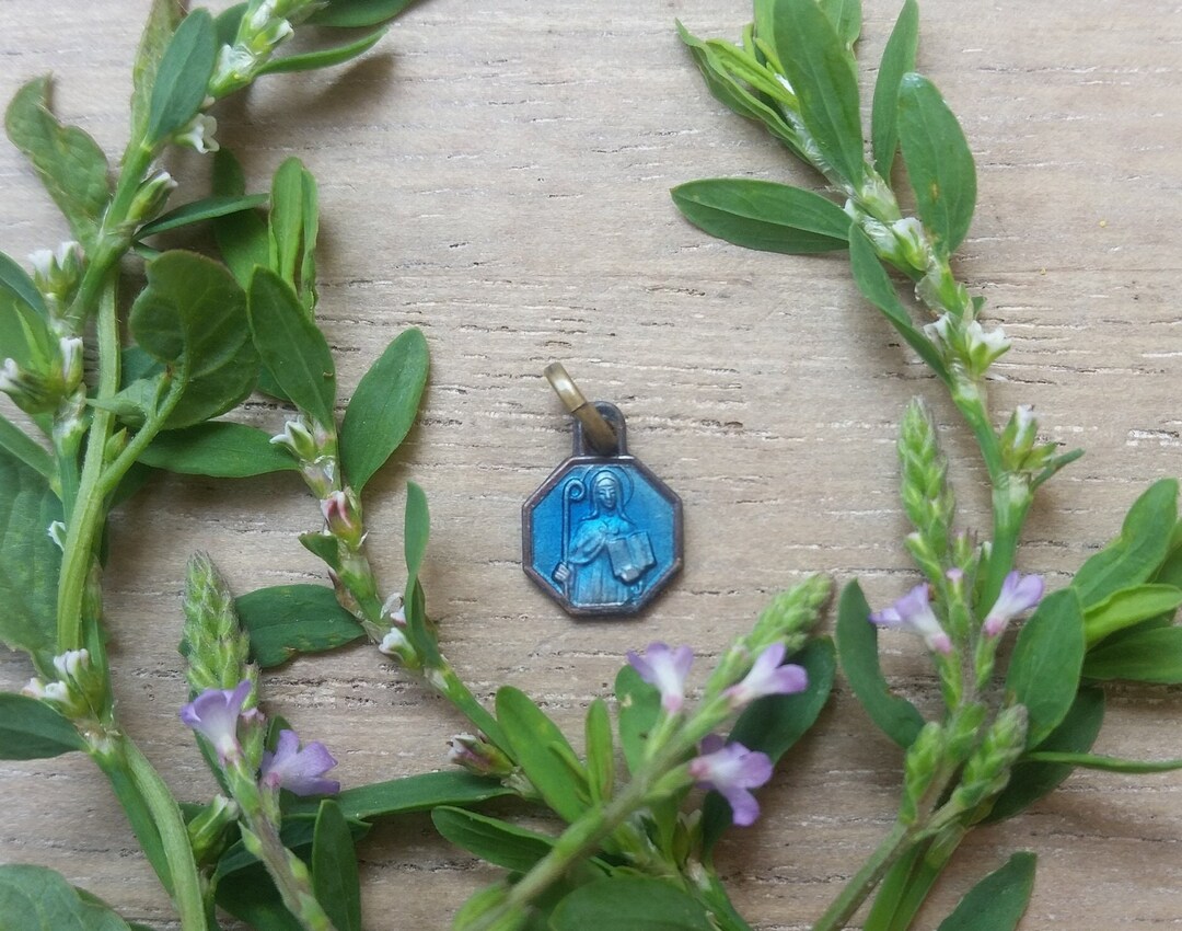 Religious Enamel Pendant Odile of Alsace Antique Medal Christian