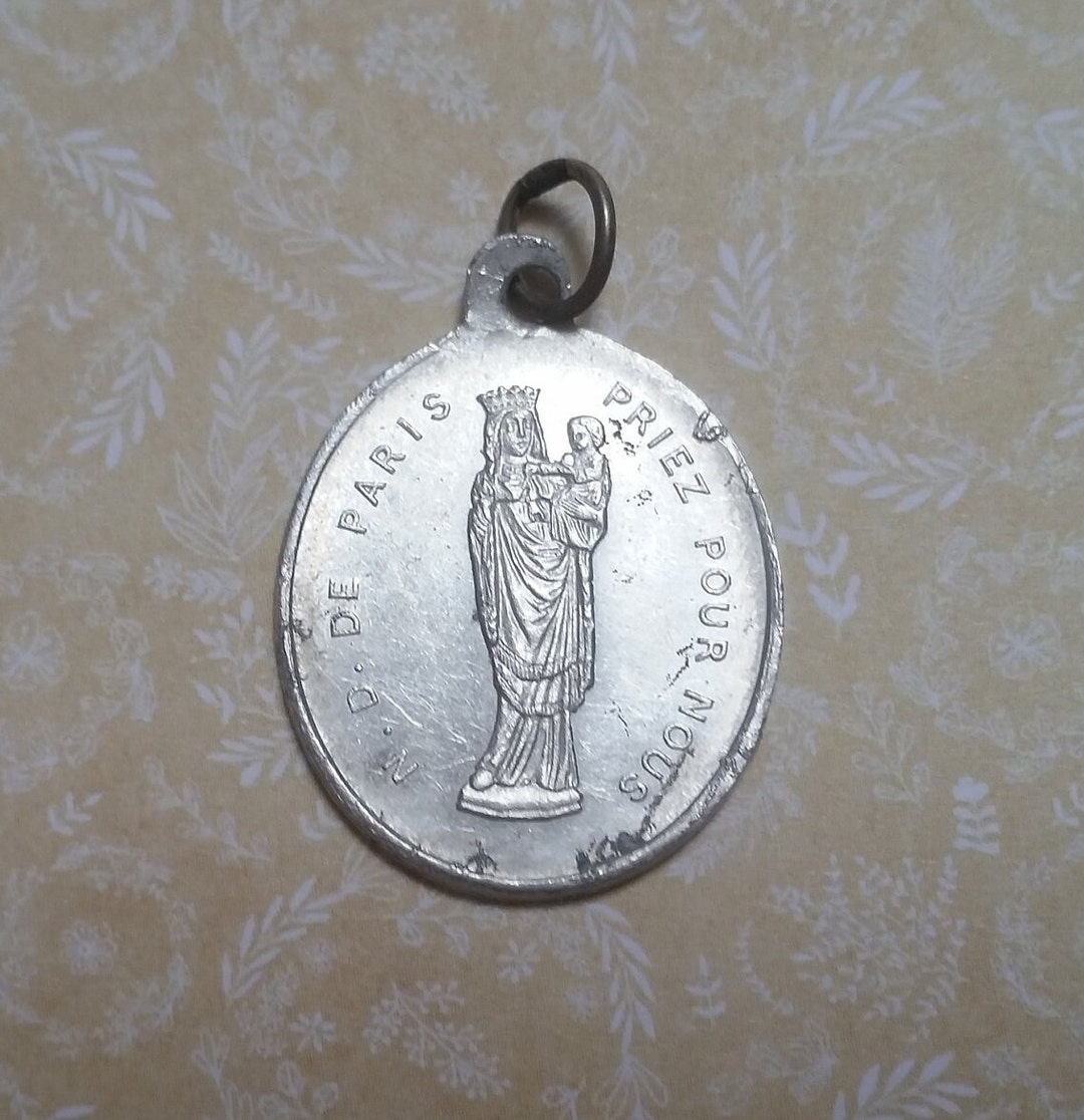 Antique Religious Pendant - Notre Dame De Paris Medal - Blessed Virgin ...