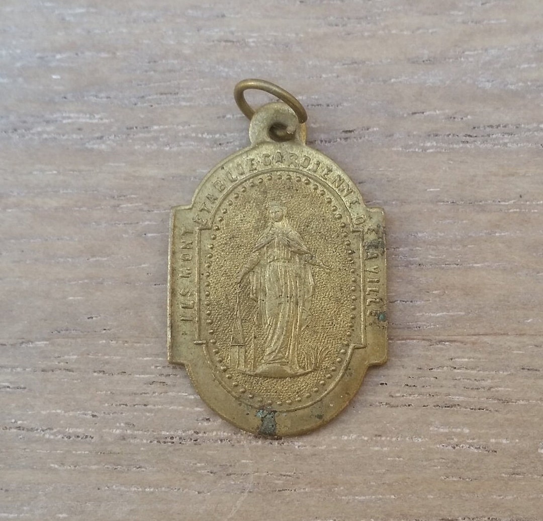 Religious Pendant Notre Dame De Fourviere Antique Medal - Holy Mary ...