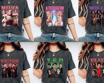 Custom Disney Zombies 4 Character Shirt, Addison Eliza Nova Victor Willa Zed Tee, Vintage Zombies Poster T-shirt, Disney Channel Tee