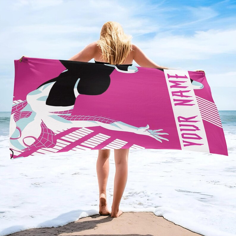 Personalized Disney Spiderman And Ghost Spider Beach Towel, Disney Marvel Pool Party Towels, Style Bridesmaid Towel, Birthday Gift image 5