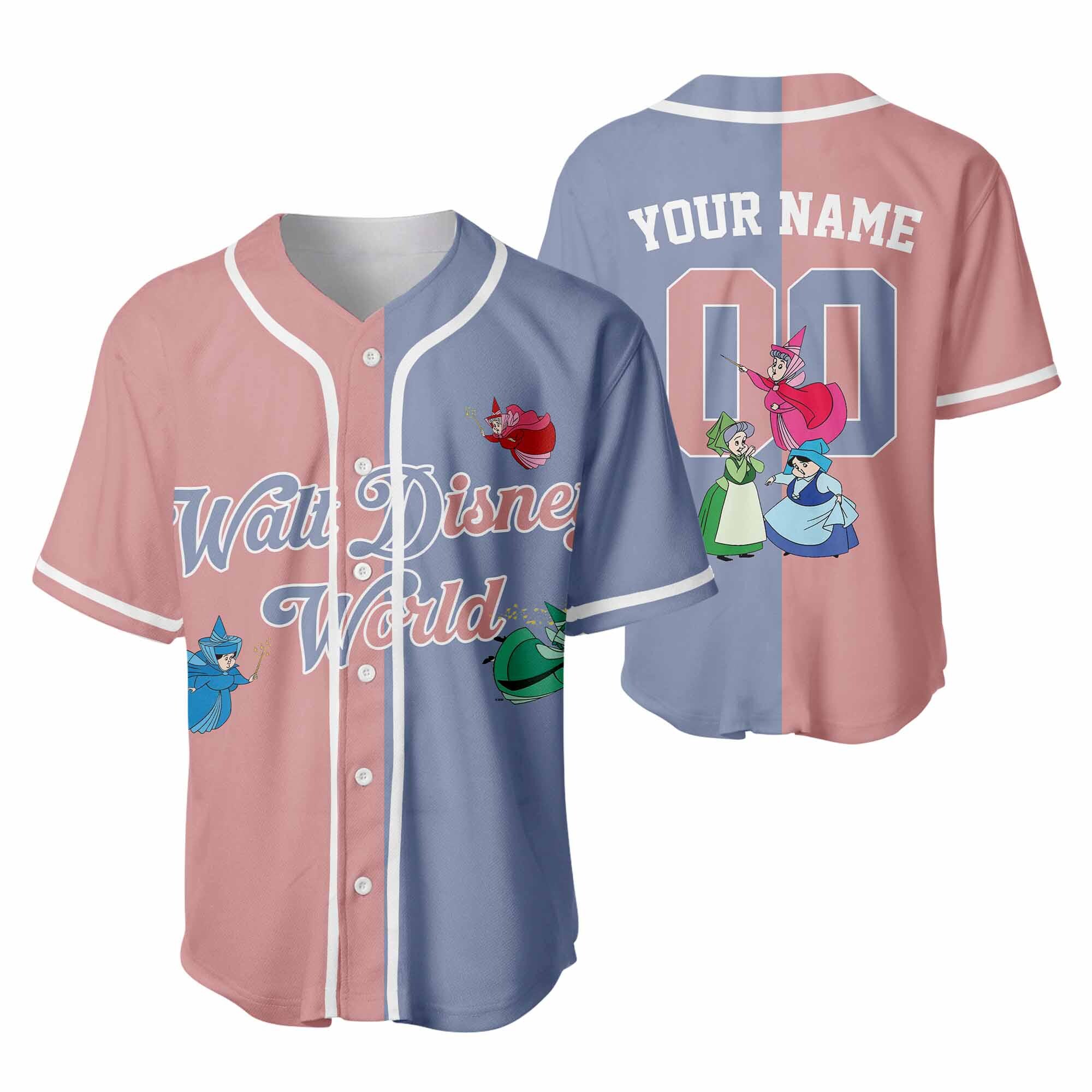 Discover Personalized Sleeping Beauty Good Fairies Baseball Jersey, Flora Fauna Merryweather Costume Jersey, Disneyland Family Matching Shirt