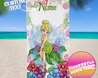 Toalla de playa personalizada con flores de Campanilla de Disney, toalla de playa de princesas de Disney, toalla tropical hawaiana con personajes de Moana, toalla de verano