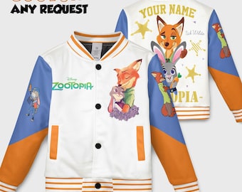 ディズニー ズートピア ニック・ワイルド ジュディ・ホップス バーシティジャケット、チェック柄ピットクルー ボンバージャケット、ディズニーファミリーお揃いコーデ