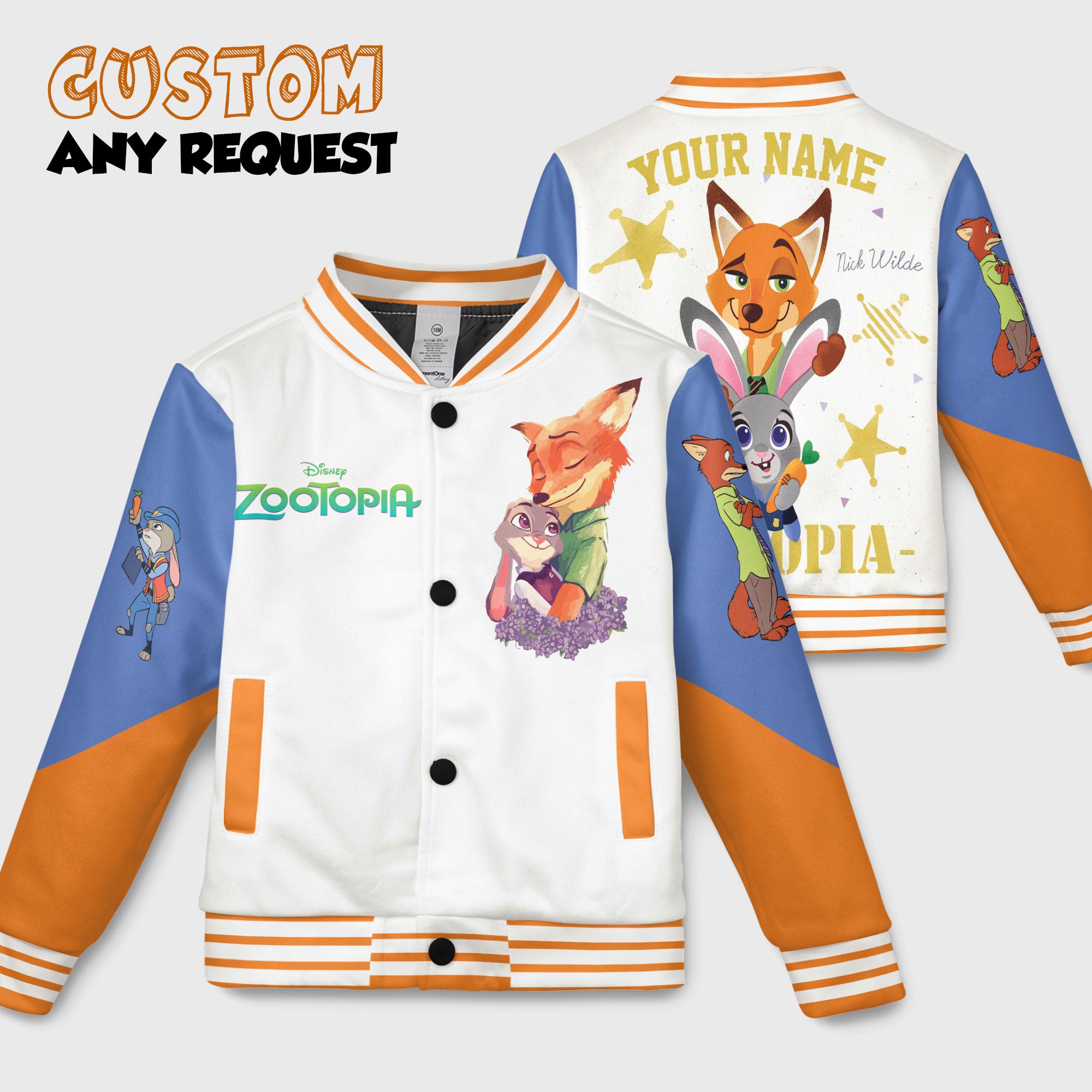Disney Zootopia Nick Wilde Judy Hopps Varsity Jacket, Checker Pit 