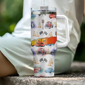 Custom Disney Cars Lightning McQueen Tumbler, Lightning McQueen 40oz Tumbler, Tow Mater Tumbler With Handle, Cars Stainless Steel Tumbler image 3