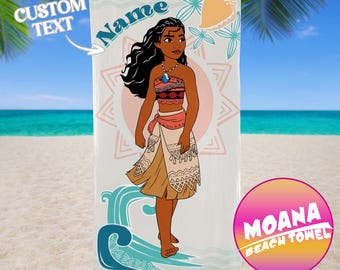 Toalla de playa personalizada de la película Moana de Disney, toalla de playa Moana Pua Maui, toalla de playa Disney, toalla tropical hawaiana con personajes de Moana, toalla de verano