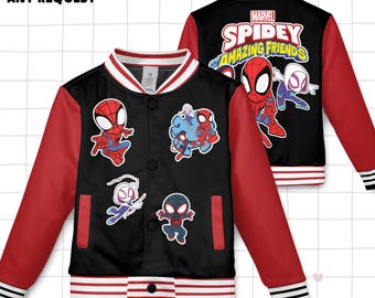 Spidey And His Amazing Friends Varsity Jacket, Spidey Baseball Jacket, Kids Youth Adult Spiderman Varsity Jacket