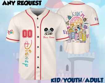Camisetas de béisbol personalizadas de Disney Epcot World: elige tu estilo. Regalo de viaje de Mickey y sus amigos de Disney para niñas, niños, jóvenes y adultos.
