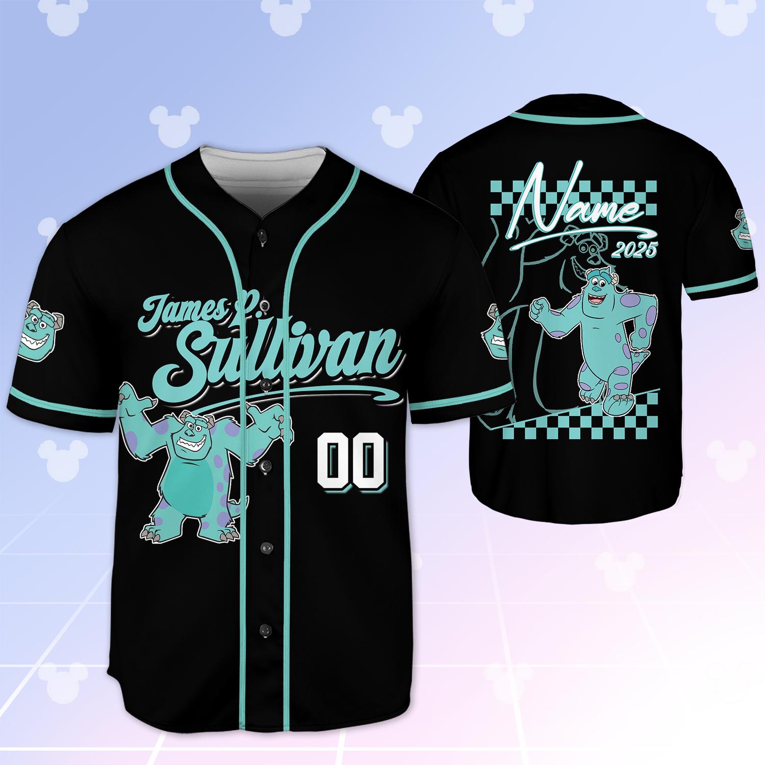 Discover Custom James P. Sullivan Black Baseball Jersey, Disney James Sullivan Jersey Shirt, Monsters Birthday Gift, Disney Baseball Fan Lover Gift