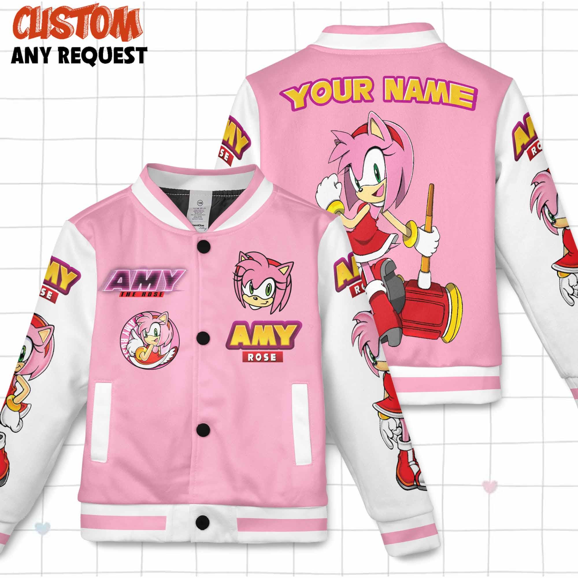 Discover Custom Amy Rose Baseball Jacket, Personalized Sonic the Hedgehog Baseball Jacket, Amy Rose Kids Youth Adult Varsity Jacket