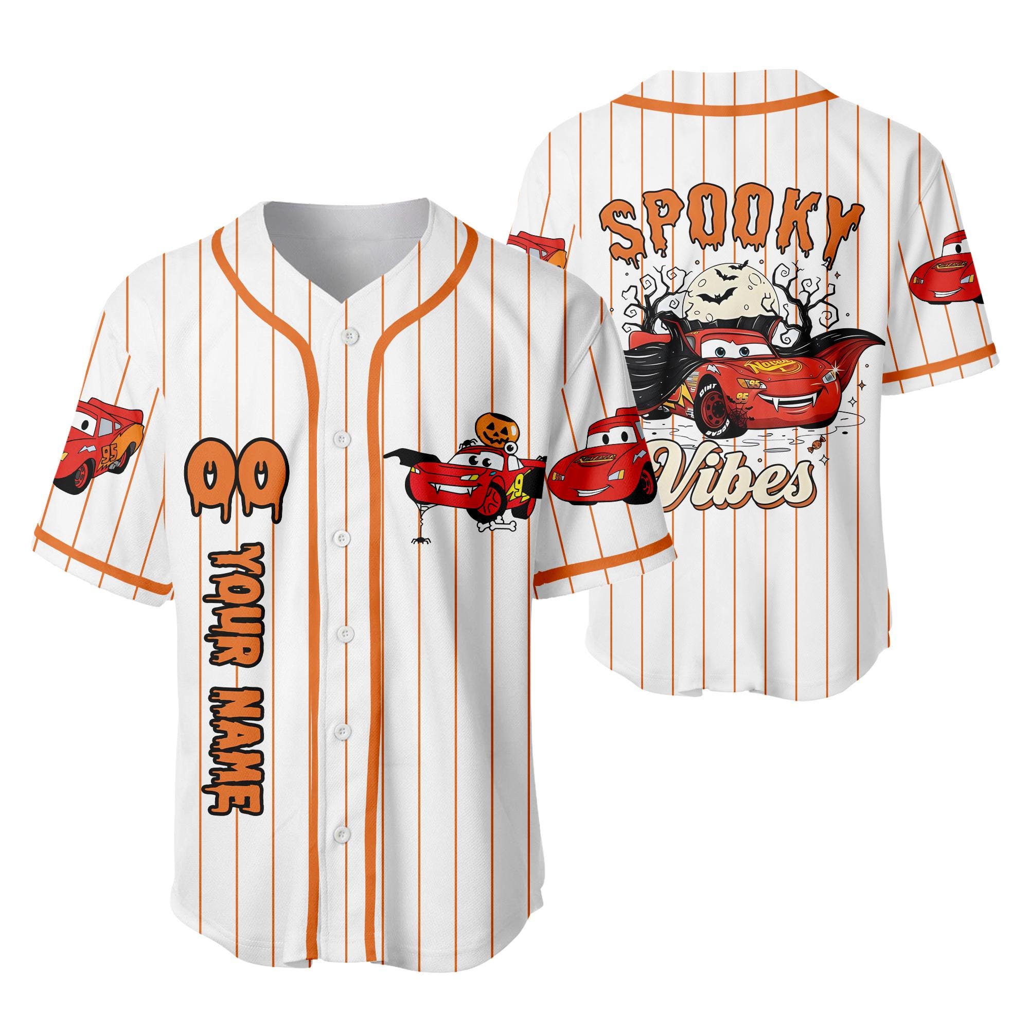 Discover Custom Disney Car McQueen Halloween Simple Baseball Jersey, Birthday Gift for Halloween Fans Family
