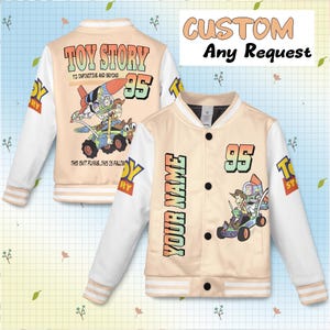 Chaqueta de béisbol personalizada de Disney Toy Story, Buzz Lightyear, Woody, Jessie, Bo Peep, Rex, equipo de béisbol para niños, jóvenes y adultos, familia Toy Story