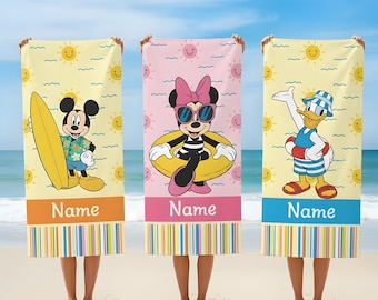 Personalized Mickey And Friends Beach Towel Gift, Custom Disney Summer Beach Towel, Custom Disney, Kids towel, Summer Gift, Disneyland Trip