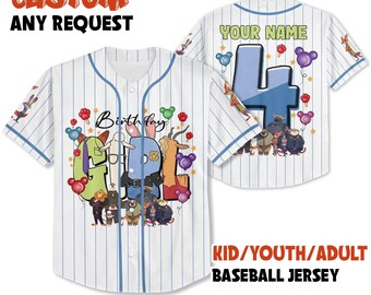 Personalized Disney Zootopia Birthday Girl Baseball Jersey, Custom Judy Hopps & Nick Wilde Birthday Jersey