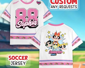 Personalized Personalized Powerpuff Girls Jersey, Custom Cartoon Shirt, Blossom Bubbles Buttercup Outfit, Matching Family Tee, Fan Gift
