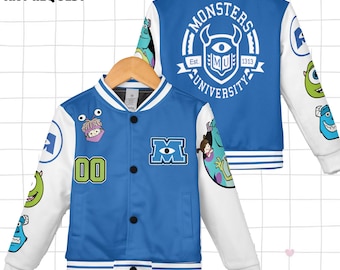Chaqueta universitaria personalizada de Monster University, conjunto de béisbol, chaqueta personalizada de Disney, conjunto de equipo de béisbol, uniforme universitario de Disney
