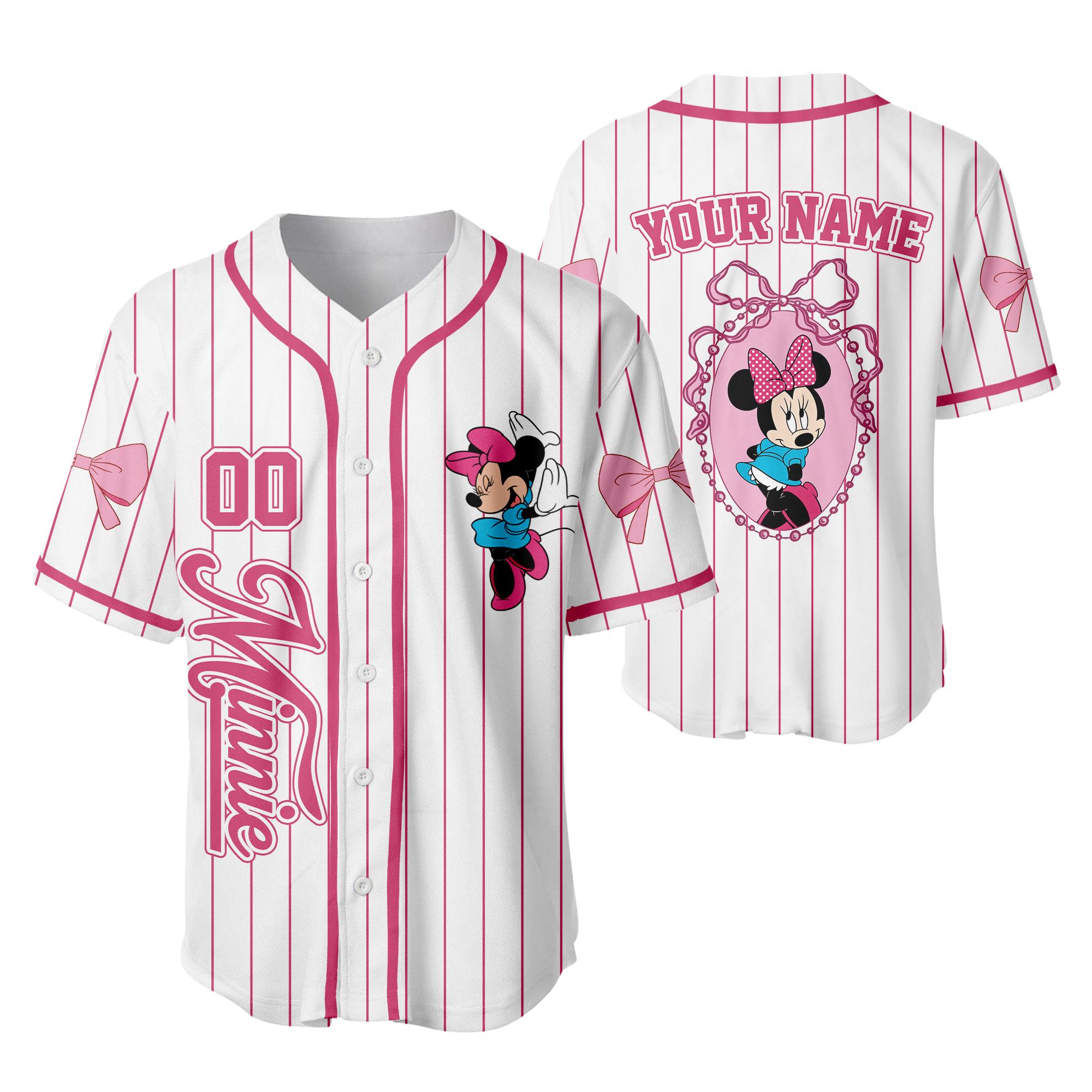 Discover Personalized Coquette Bow Disney Minnie Mouse Baseball Jersey, Disneyland Minnie Mouse Jersey Shirt, Disney Trip Baseball Team Outfit