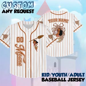 Kokette Prinzessin Moana Baseball Jersey, personalisierte Disney Prinzessin Moana Jersey, Disneyland Baseball Team Outfit, Geburtstagsgeschenk