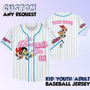 Custom The Powerpuff Girls Black Baseball Jersey, The Powerpuff Girls Jersey Shirt, Buttercup Birthday Gift, Disney Baseball Fan Lover Gift