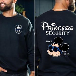 Maglietta personalizzata &quot;Daddy Est Year Princess Security&quot; su entrambi i lati, maglietta Mickey Dad, coordinata padre/figlia, regalo per la festa del papà per neo-papà