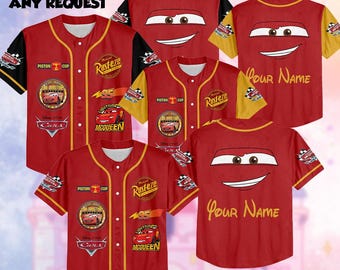 Anpassad Disney Cars Lightning McQueen baseboll, anpassad Cars basebolltröja, personlig Disney basebolllagsoutfit, Cars Land-tröja