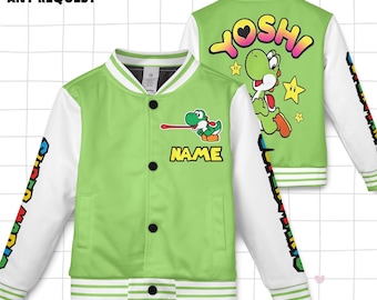 Personalized Yoshi Mario Baseball Jacket, Yoshi Luigi Peach Shirt,Mario Family Group Jacket, Christmas Mario Birthday Jacket