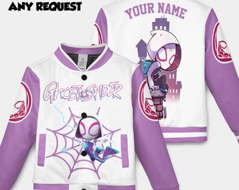 Ghost Spider Gwen Stacy Spider-man Kids and Youth Baseball Jacket, Aldult Unisex Varsity Baseball Jacket